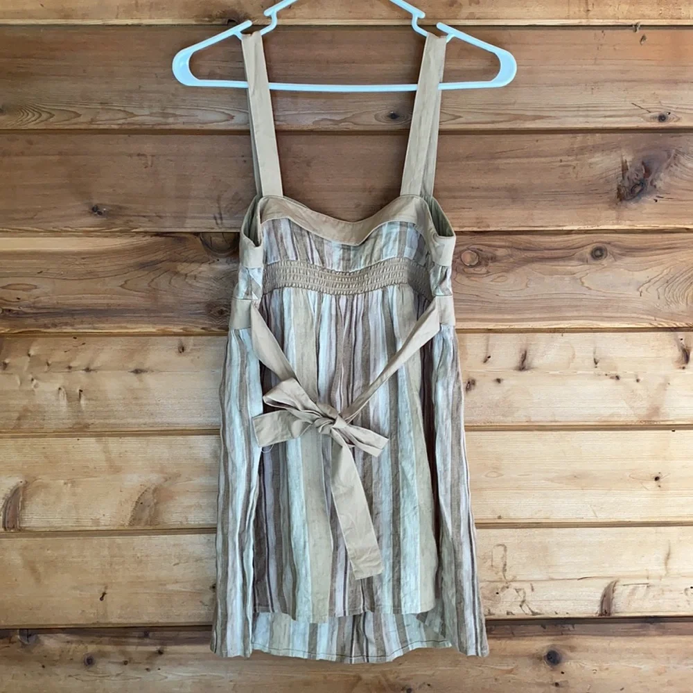{BCBG} BCBGirls | Linen Blend Striped Sweetheart Neck Y2K Babydoll Top (S) - Picture 7 of 9